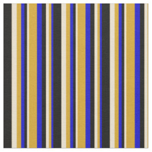 Tissu Lignes bleues, rouges d'or, beiges et noires