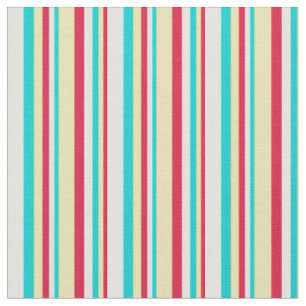 Tissu Lignes Crimson, Tan, Turquoise foncé & Cyan clair