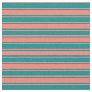 Tissu Lignes de couleur cyan foncé et Saumon