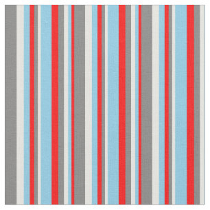 Tissu Lignes de couleur rouge, bleu ciel, blanc et gris