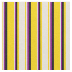Tissu Lignes jaunes, beiges, pourpres et noires