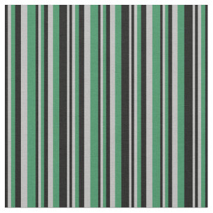Tissu Lignes noires, grises et vert mer