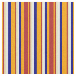 Tissu Lignes orange, rouge, tan, blanc et bleu