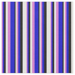 Tissu Lignes orchidées, bleues, noires et blanches