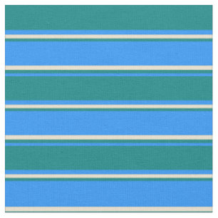 Tissu Lignes/rayures bleu, Turquoise et beige Motif