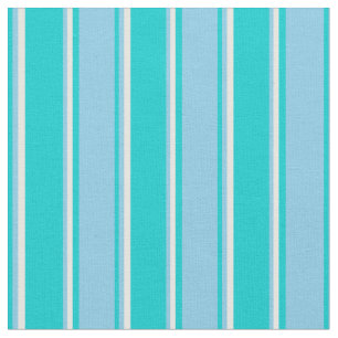 Tissu Lignes turquoise foncée, bleu ciel et blanc