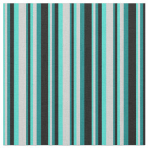 Tissu Lignes turquoises, gris clair, Turquoises et noire