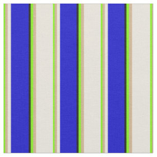 Tissu Lignes vertes, Tan, Beige, Bleu & Noir