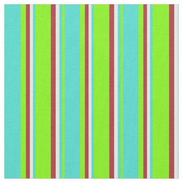 Tissu Lignes vertes, turquoise, blanches et Brown (Fermer)