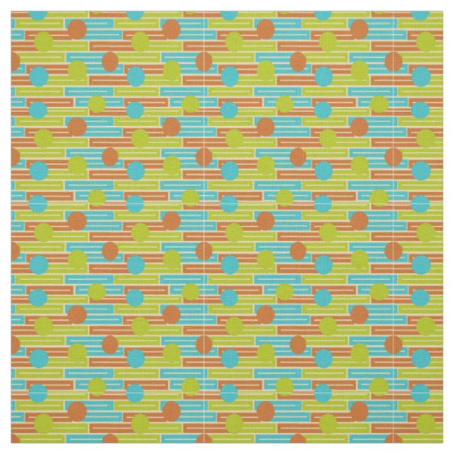 Tissu Lime Green, Cinnamon Brown, Rectangles Turquoise (Échantillon)