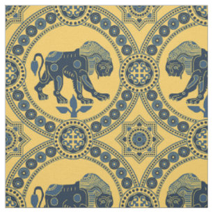 Tissu Lion bleu foncé et jaune de St Julian