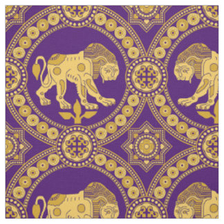 Tissu Lion de St Julian, Jaune sur violet profond