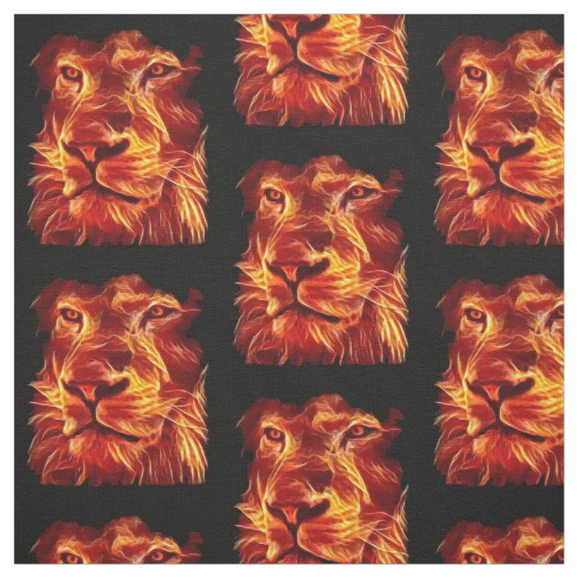 Tissu Lions Flames feu sur Noir (Échantillon)