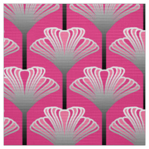 Tissu Lis d'art déco, gris rose et argenté fuchsia
