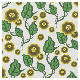 Tissu L'or fleurit/feuille vert/art populaire floral