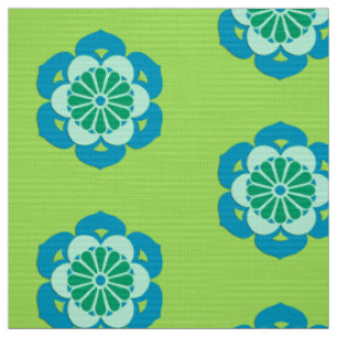 Tissu Lotus Flower Mandala, Lime Green et Bleu clair