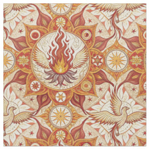 Tissu Lotus Mandala à la Flamme Sacrée - Motif de Phénix