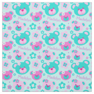Tissu L'ours de nounours fait face au motif blanc d'aqua