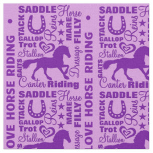 Tissu Love Horse équitation Terminologie mignon Violet