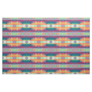 Tissu Love Retro Hippie Turquoise Orange Bohemian Art Mo