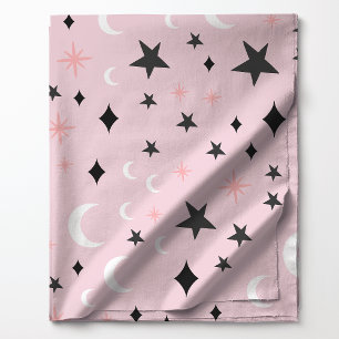Tissu Lunes et Étoiles Célestes sur Fond Rose Motif