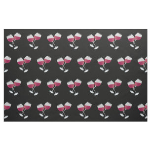 Tissu Lunettes de vin rouge Motif sur noir