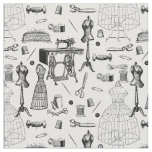 Tissu machine à coudre victorienne antique noir blanc to