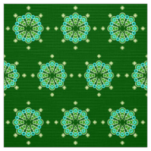 Tissu Mandala, Dark Jade Green et Aqua en huit points