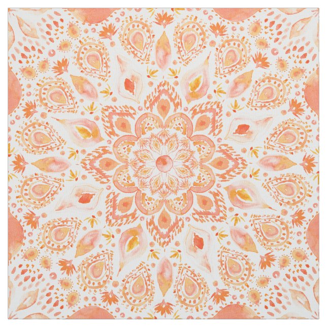 Tissu Mandala de corail d'aquarelle de Lotus de FORCES (Échantillon)