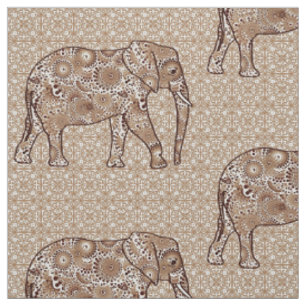 Tissu Mandala, éléphant à fleur - marron et taupe