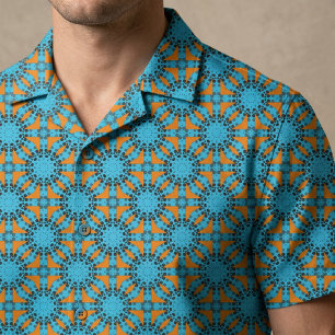 Tissu Mandala Géométrique Rétro Turquoise Orange à Point