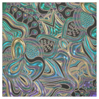 Tissu Mandala noir pourpre d'or turquoise