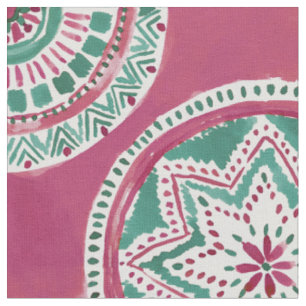 Tissu Mandala PUISSANT rouge et vert de vacances de