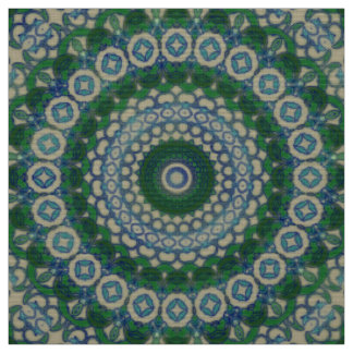 Tissu Mandala vert, bleu et gris
