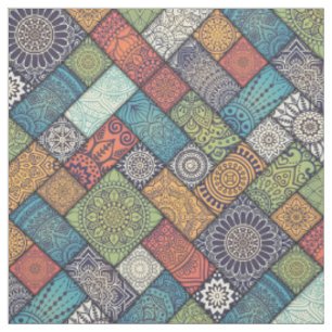Tissu Mandalas carré rectangles de couleurs muettes moti