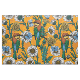 Tissu Mangeurs d'abeilles, papillons bleus et marguerite