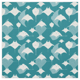 Tissu Manta Rays et Stingray Turquoise Bleu et blanc