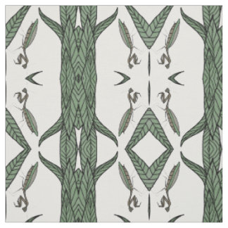 Tissu Mantis De Prière En Miroir Sur Feuilles Verts