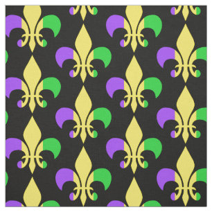 Tissu Mardi Gras violet vert jaune Fleur de Lis