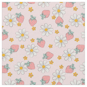 Tissu Marguerite Fleur de Fraise d'Été