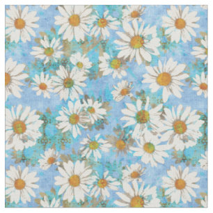 Tissu Marguerites blanches sur le motif floral bleu