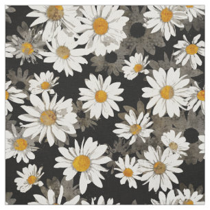 Tissu Marguerites blanches sur le noir