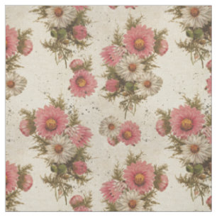Tissu Marguerites vintages roses et blanches