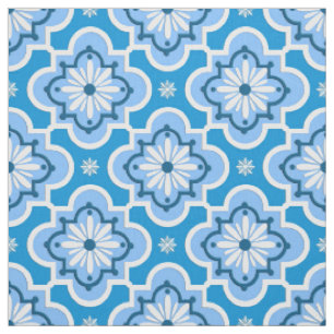 Tissu Marocain en tuiles motif - Bleu et Blanc