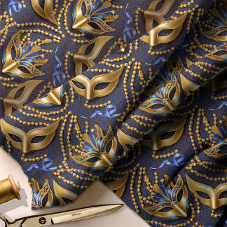 Tissu Masquerade Motif perles Masques Blue Gold ID1031