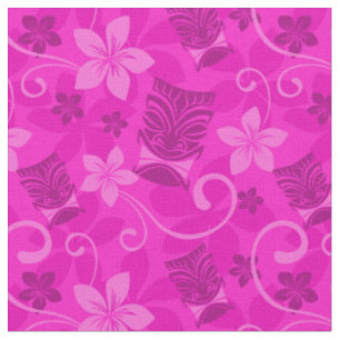 Tissu Masques Tiki rose Hawaïen
