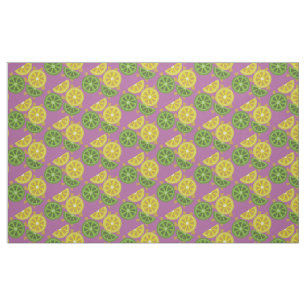 Tissu mauve tranché, en quarts de citrons et de li