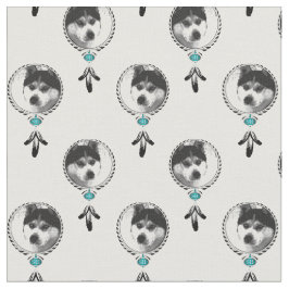 Tissu Médaillon de Husky avec plumes d'aigle