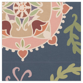 Tissu Médaillon rose sur le bleu marine
