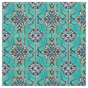 Tissu Médaillon turquoise style toscan Motif répétitif
